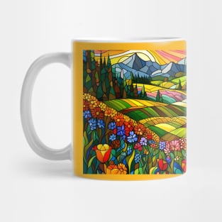 Stained Glass Colorful Mountain Meadow Mug